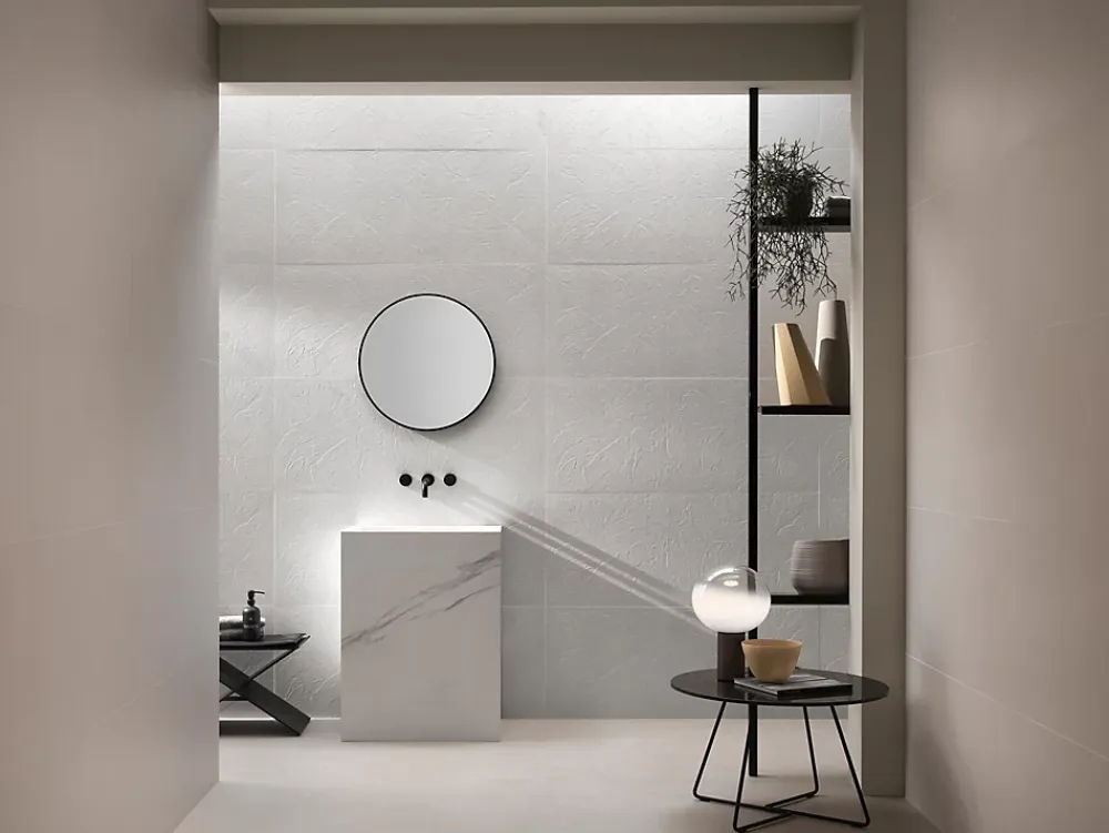 Ro'Ma Carrelage Carrelage effet Béton 3D Blanc Crème Art 120x50x0,85 cm Mat Talvoro - Mur intérieur (vendu par carton de 1,8 m²) -- Carrelage Mural Effet Béton|Carrelage Mural Pour Pièce À Vivre