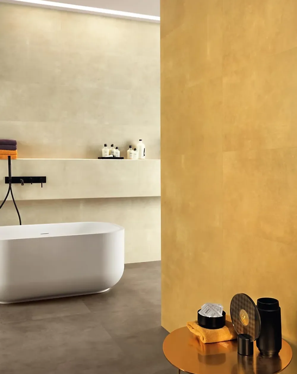 Ro'Ma Carrelage Carrelage effet Béton Jaune Ambre 80x40x0,85 cm Mat Vetrano - Mur intérieur (vendu par carton de 1,28 m²) -- Carrelage Mural Effet Béton