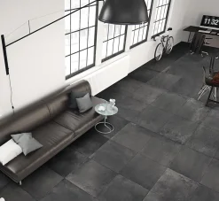 Allocarrelage Carrelage Effet Béton 80x80 Unika Carbon Noir Rectifié - Paquet de 1,28 m2- Carrelage Sol Effet Béton