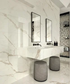 Ro'Ma Carrelage Carrelage Mural Pour Pièce À Vivre<Carrelage effet Marbre Blanc Calacatta Prima 80x40x0,85 cm Brillant Faventa - Mur intérieur (vendu par carton de 1,28 m²) - RO'MA