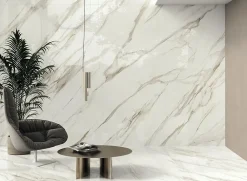 Ro'Ma Carrelage Carrelage effet Marbre Blanc Calacatta Sublime 240x120x0,9 cm Brillant Orsiano - Mur intérieur (vendu par carton de 2,88 m²) - RO'- Carrelage Mural Effet Marbre