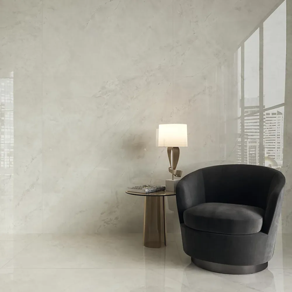 Ro'Ma Carrelage Carrelage effet Marbre Gris Luna 278x120x0,6 cm Brillant Montira - Mur intérieur (vendu par carton de 3,336 m²) -- Carrelage Mural Effet Marbre