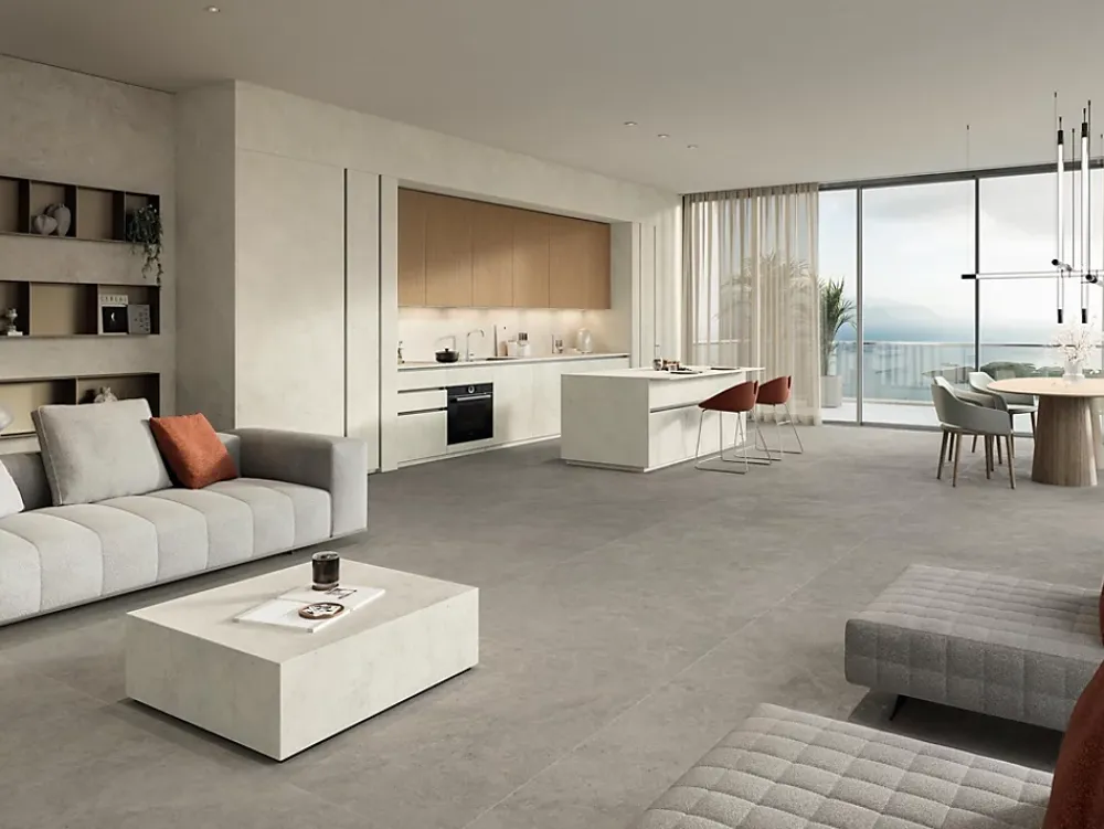 Ro'Ma Carrelage Carrelage effet Pierre Calcaire Gris Brume 278x120x0,6 cm Mat Rocalta - Mur intérieur (vendu par carton de 3,336 m²) - RO'MA CARRE- Carrelage Mural Effet Pierre