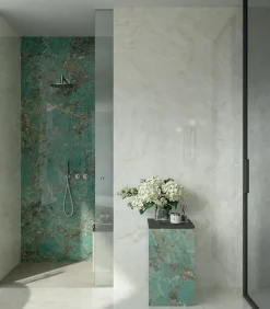 Ro'Ma Carrelage Carrelage effet Pierre Vert Amazonite 278x120x0,6 cm Brillant Florenza - Mur intérieur (vendu par carton de 3,336 m²) - RO'MA CARR- Carrelage Mural Effet Pierre