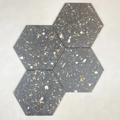 Les Carreaux De Jean  Carrelage Effet Terrazzo Hexagonal AROUSA 25,8x29 Noir - Les Carreaux de Jean- Carrelage Sol Pour Cuisine|Carrelage Sol Effet Terrazzo