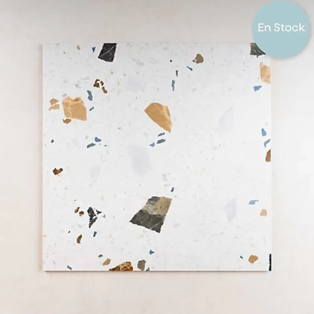 Tinker Carrelage Effet Terrazzo STRACCIATELLA 60x60 Blanc - LES CARREAUX DE JEAN- Carrelage Sol Effet Terrazzo