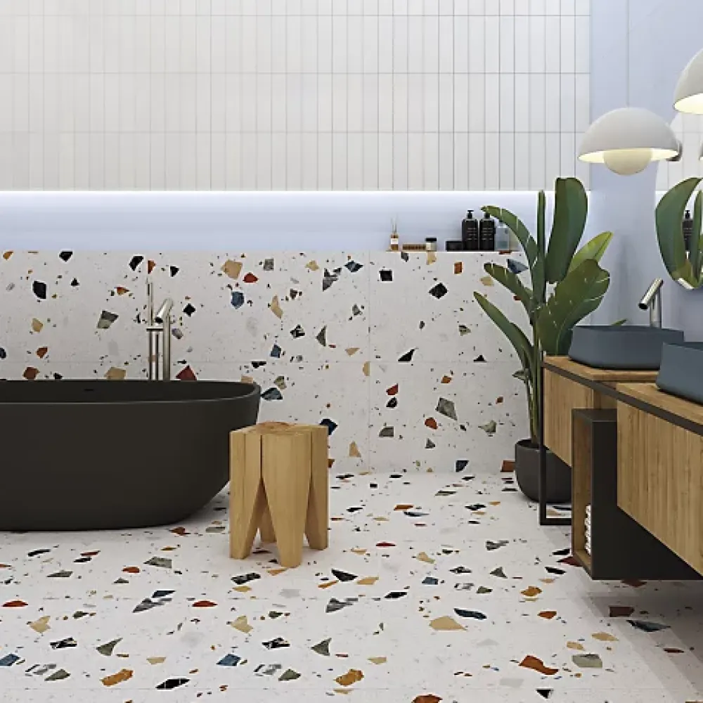 Tinker Carrelage Effet Terrazzo STRACCIATELLA 60x60 Blanc - LES CARREAUX DE JEAN- Carrelage Sol Effet Terrazzo