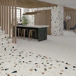 Tinker Carrelage Effet Terrazzo STRACCIATELLA 60x60 Blanc - LES CARREAUX DE JEAN- Carrelage Sol Effet Terrazzo