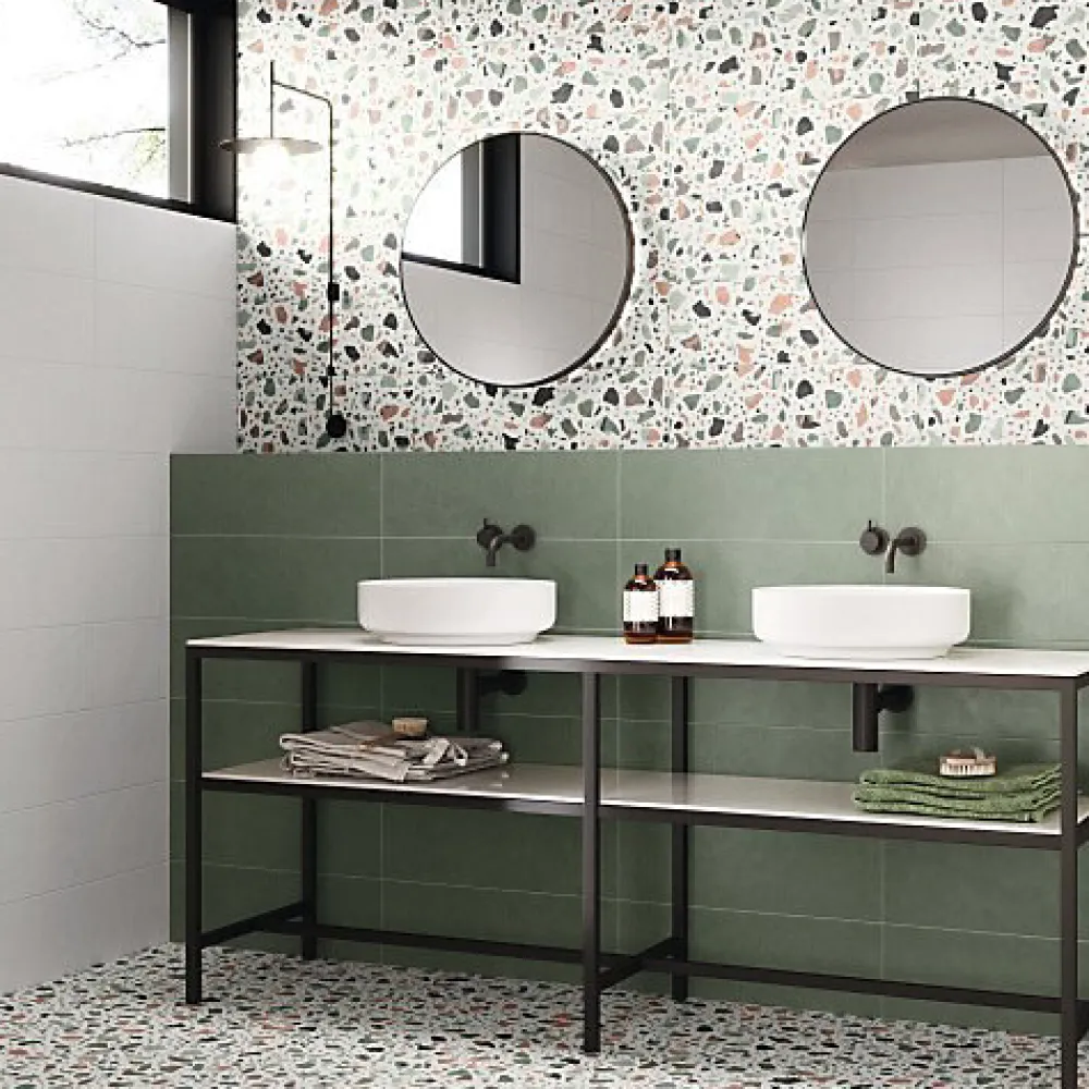 Les Carreaux De Jean Carrelage effet Terrazzo Vert STAY 20x20 Green - Les Carreaux de Jean- Carrelage Sol Pour Cuisine|Carrelage Sol Effet Terrazzo