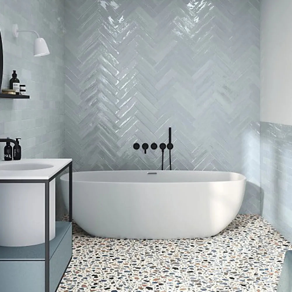 Les Carreaux De Jean Carrelage effet Terrazzo Bleu STAY 20x20 Blue - Les Carreaux de Jean- Carrelage Sol Effet Terrazzo