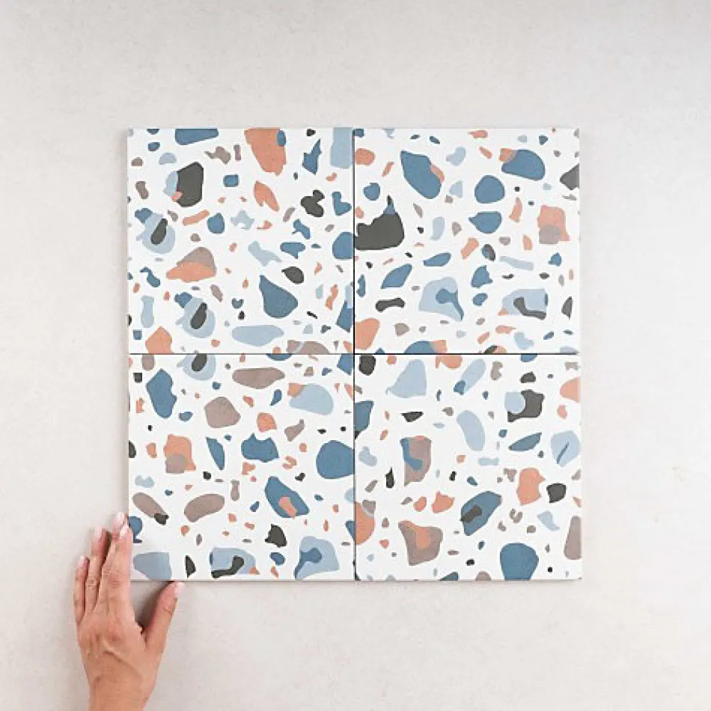 Les Carreaux De Jean Carrelage effet Terrazzo Bleu STAY 20x20 Blue - Les Carreaux de Jean- Carrelage Sol Effet Terrazzo