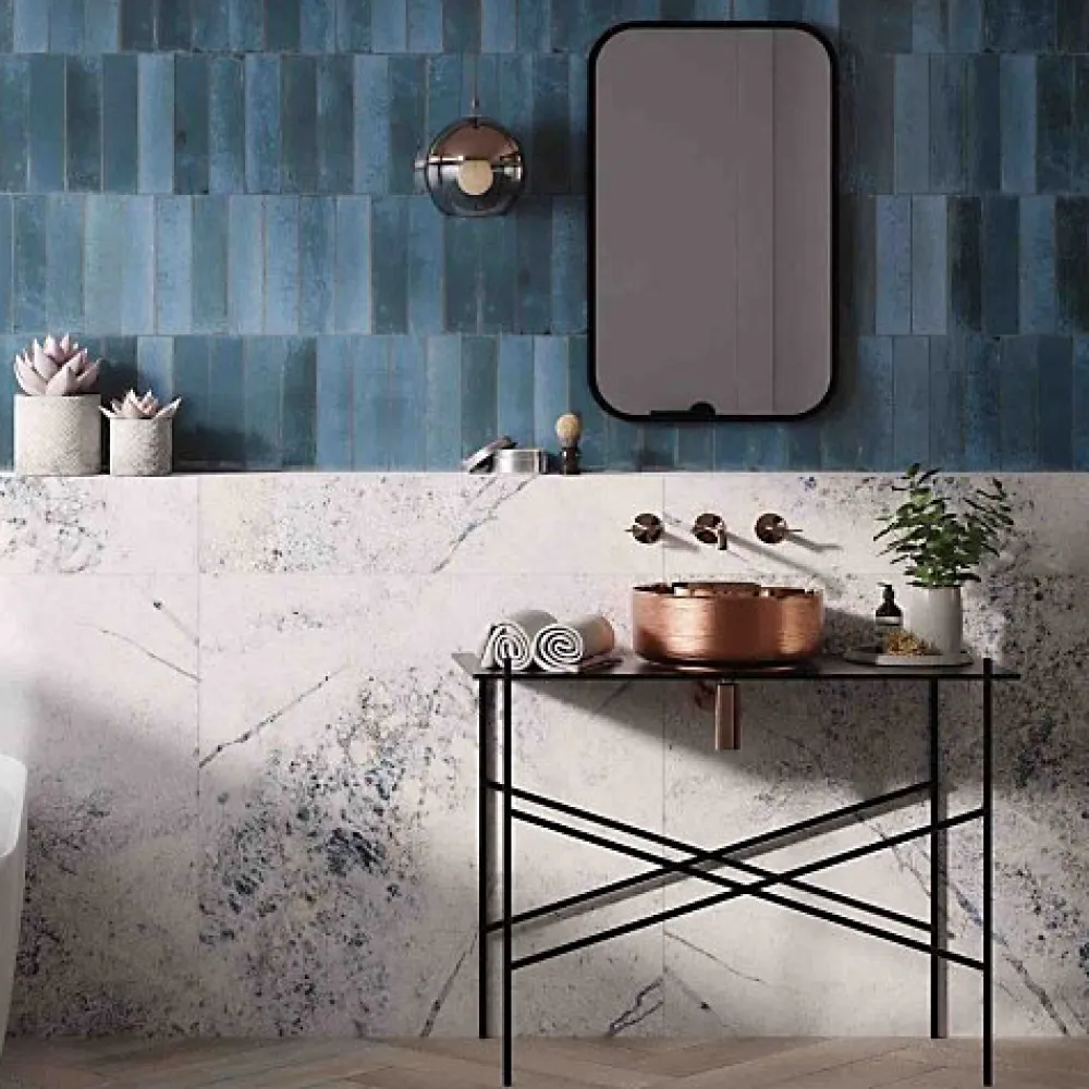 Les Carreaux De Jean Carrelage Effet Zellige Bleu Nuit AGADIR - Lago 7x28 - Les Carreaux de Jean- Faïence Pour Salle De Bains|Faïence Pour Douche