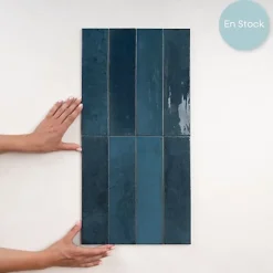 Les Carreaux De Jean  Carrelage Effet Zellige Bleu Nuit AGADIR - Lago 7x28 - Les Carreaux de Jean- Faïence Pour Salle De Bains|Faïence Pour Douche