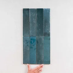 Les Carreaux De Jean  Carrelage Effet Zellige Bleu Nuit TANGER 6x24 Blue - Les Carreaux de Jean- Faïence Pour Douche|Faïence Pour Cuisine