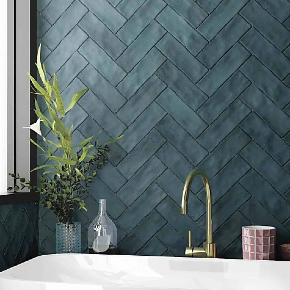 Les Carreaux De Jean Faïence Pour Cuisine|Faïence Pour Salle De Bains<Carrelage Effet Zellige Bleu Canard MITTE Ocean 6,5x20 - Les Carreaux de Jean