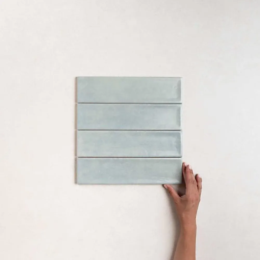 Les Carreaux De Jean Carrelage Effet Zellige Bleu Ciel NARA Glass Mate 7,5x30cm - Les Carreaux de Jean- Faïence Pour Cuisine|Faïence Pour Douche