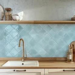 Les Carreaux De Jean Carrelage Effet Zellige Bleu Ciel AGADIR - Agua 14,7x14,7 - Les Carreaux de Jean- Faïence Pour Douche|Faïence Pour Salle De Bains