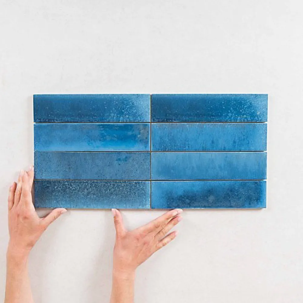 Les Carreaux De Jean Carrelage Effet Zellige Bleu TANGER 6x24 China - Les Carreaux de Jean- Faïence Pour Douche|Faïence Pour Pièce À Vivre
