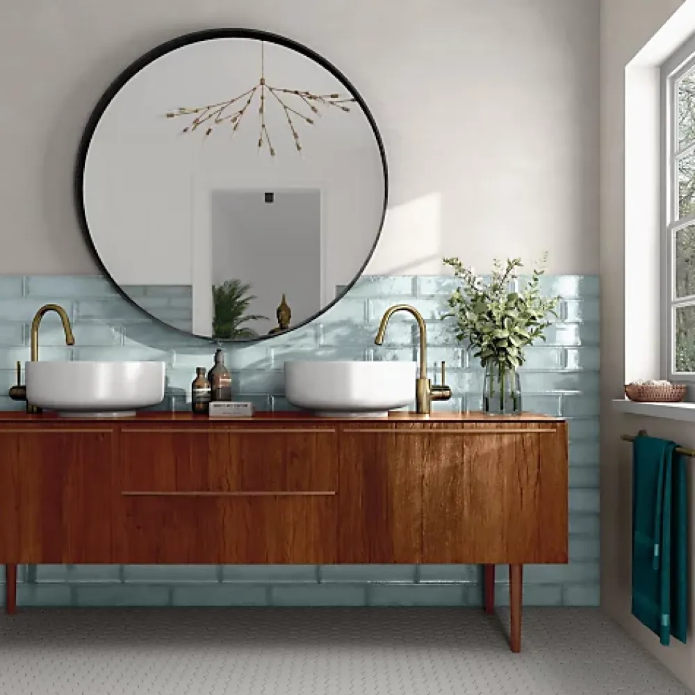 Les Carreaux De Jean Faïence Pour Salle De Bains<Carrelage Effet Zellige Bleu Clair NARA Glass Gloss 7,5x30cm - Les Carreaux de Jean
