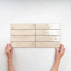 Les Carreaux De Jean  Faïence Pour Douche|Faïence Pour Cuisine<Carrelage Effet Zellige Beige FUSION Beige 6x25cm - Les Carreaux de Jean
