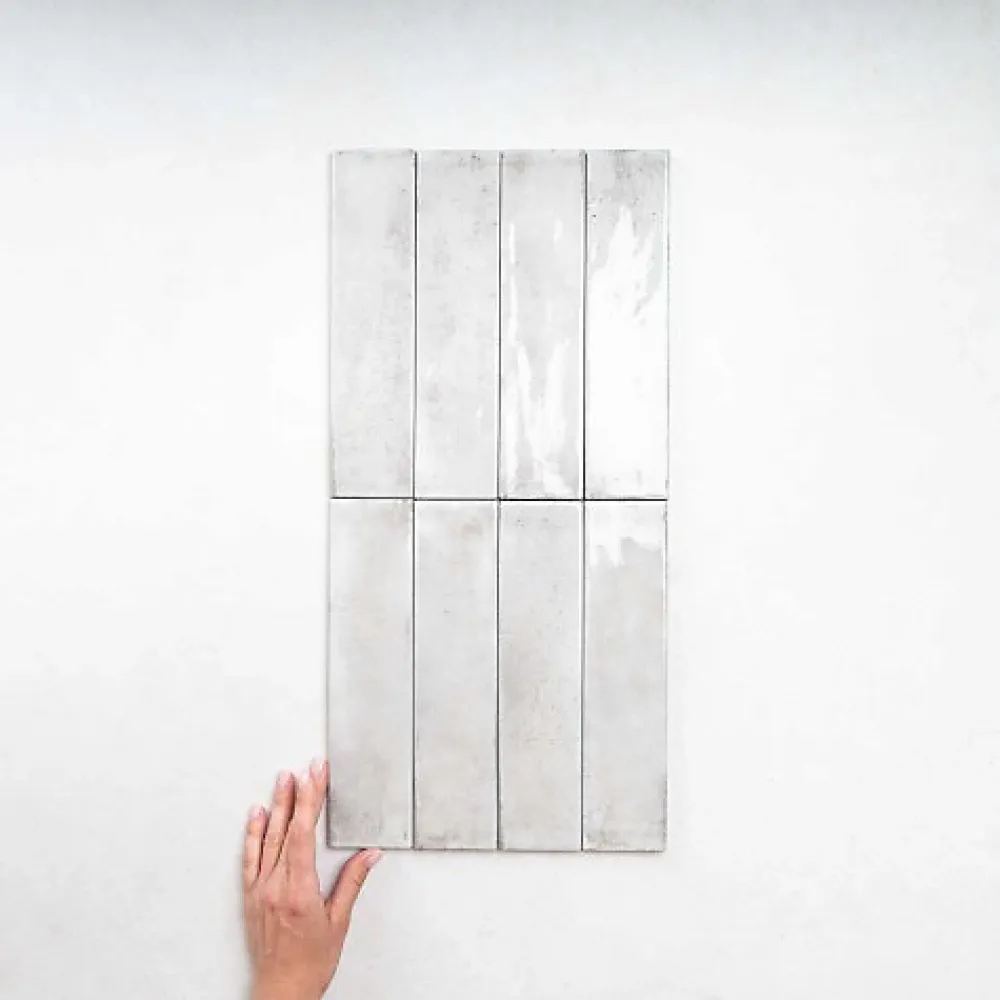 Les Carreaux De Jean Carrelage Effet Zellige Gris Clair FUSION Grigio 6x25cm - Les Carreaux de Jean- Faïence Pour Douche