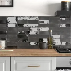 Gioia Materia Carrelage Effet Zellige Noir COLO Matt 5x15 Black Hat - Les Carreaux de Jean- Faïence Pour Cuisine|Faïence Pour Douche