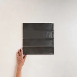 Les Carreaux De Jean  Carrelage Effet Zellige NARA Noir Mate 7,5x30cm - Les Carreaux de Jean- Faïence Pour Salle De Bains