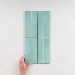 Les Carreaux De Jean  Carrelage Effet Zellige TANGER 6x24 Turquoise - Les Carreaux de Jean- Faïence Pour Pièce À Vivre|Faïence Pour Salle De Bains