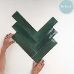 Les Carreaux De Jean  Faïence Pour Pièce À Vivre|Faïence Pour Cuisine<Carrelage Effet Zellige Vert Émeraude AGADIR - Selva 7x28 - Les Carreaux de Jean