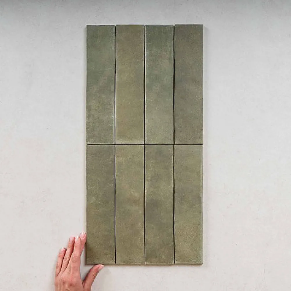 Gioia Materia Carrelage Effet Zellige Vert ARGILE 6x24,6 Khaki - Les Carreaux de Jean- Faïence Pour Douche