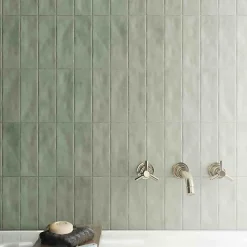 Les Carreaux De Jean  Carrelage Effet Zellige Vert Sauge MITTE Verde 6,5x20 - Les Carreaux de Jean- Faïence Pour Cuisine|Faïence Pour Douche