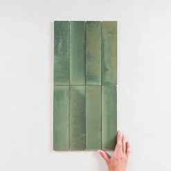 Les Carreaux De Jean  Carrelage Effet Zellige Vert TANGER 6x24 Forest - Les Carreaux de Jean- Faïence Pour Pièce À Vivre|Faïence Pour Douche