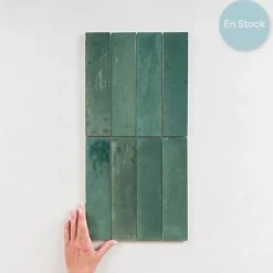 Les Carreaux De Jean  Faïence Pour Salle De Bains<Carrelage Effet Zellige Vert Émeraude TANGER 6x24 Green - Les Carreaux de Jean