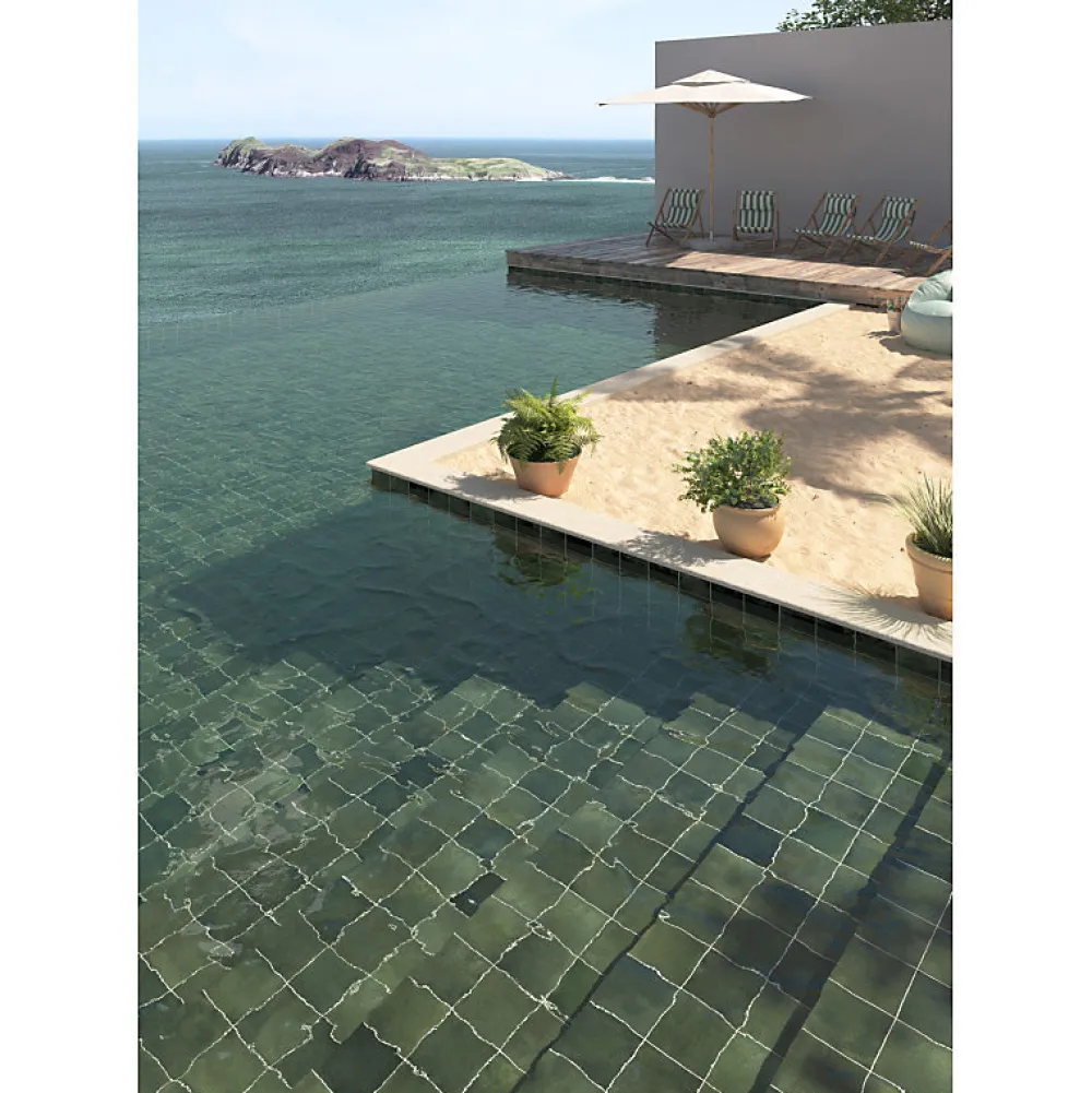 Aelle Carrelage Carrelage Extérieur Et Terrasse<Carrelage extérieur piscine carré vert brillant 15x15 cm SPA&POOLS MOSS GREEN