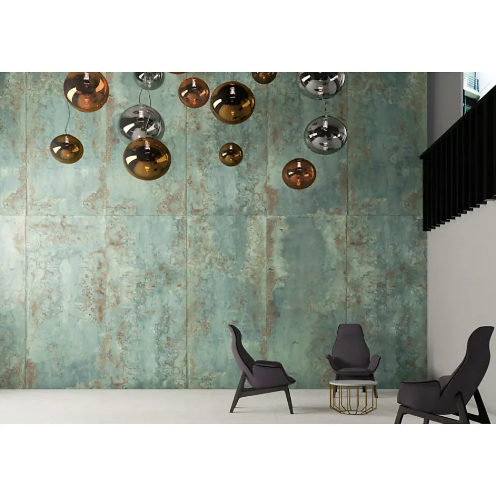 Gioia Materia Carrelage grès cérame effet métal ZINC 120x120 cm Vert - Naturel - boîte de 1.42 m2- Carrelage Sol Pour Wc|Carrelage Sol Uni