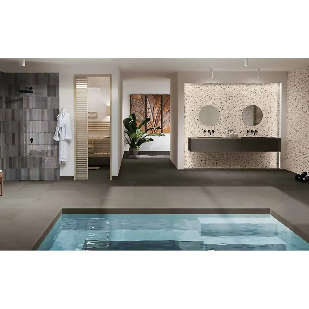 Gioia Materia Carrelage grès cérame effet argile TERRA 120x60 cm Fumo - Motif en relief - boîte de 1.44 m2- Carrelage Sol Pour Wc|Carrelage Sol Uni