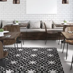 Gioia Materia Carrelage grès cérame effet carreau ciment Valencia Night 25x25 cm Noir et Blanc - Mat - boîte de 1.13 m2- Carrelage Sol Uni|Carrelage Sol Pour Wc