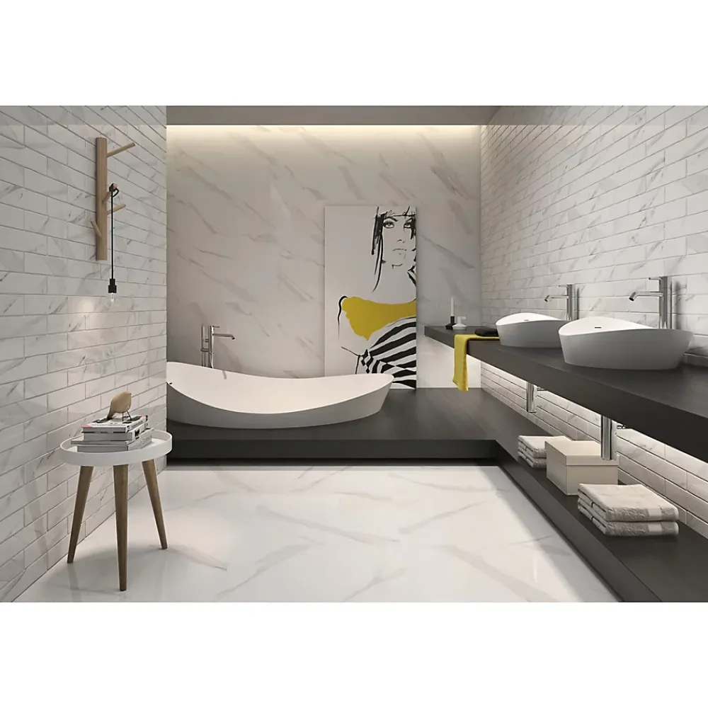 Gioia Materia Carrelage grès cérame effet marbre BLANC STATUARY 120x120 cm Blanc - Naturel - boîte de 1.44 m2- Carrelage Sol Pour Wc
