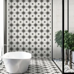 Gioia Materia Carrelage grès cérame effet carreau ciment vieilli CHEZ COCO SUN 25x25cm 25x25 cm Noir et Blanc - Mat - boîte de 1.13 m2- Carrelage Sol Pour Salle De Bains