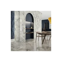 Gioia Materia Carrelage grès cérame effet marbre ALPES 280x120cm Blanc - Brillant / Poli - boîte de 3.36 m2- Carrelage Sol Uni