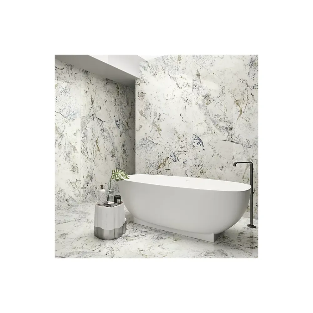 Gioia Materia Carrelage grès cérame effet marbre ALPES 280x120cm Blanc - Brillant / Poli - boîte de 3.36 m2- Carrelage Sol Uni