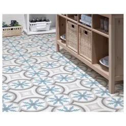 Gioia Materia Carrelage grès cérame effet carreau de ciment BARCELONA MAR 25x25cm 25x25 cm Bleu - Mat - boîte de 1.13 m2- Carrelage Sol Pour Wc