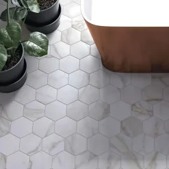 Allocarrelage Carrelage Hexagonal Marbre 15x17 Diamond Mat Blanc Beige- Carrelage Sol Effet Marbre