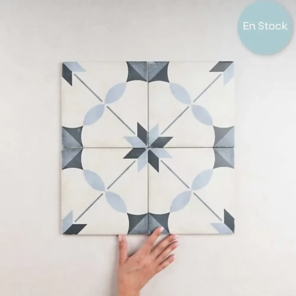 Gioia Materia Carrelage Imitation Carreaux de Ciment ART NOUVEAU DECOR 20x20 Arcade Blue - Les Carreaux de Jean- Carrelage Sol Effet Carreaux De Ciment