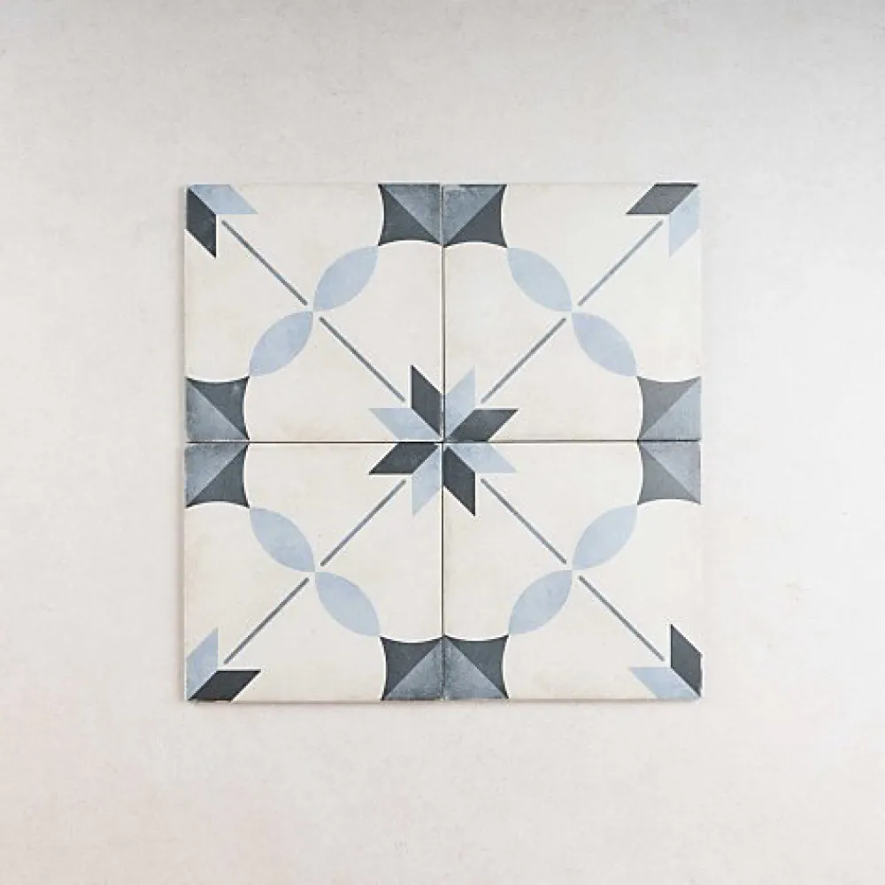 Gioia Materia Carrelage Imitation Carreaux de Ciment ART NOUVEAU DECOR 20x20 Arcade Blue - Les Carreaux de Jean- Carrelage Sol Effet Carreaux De Ciment