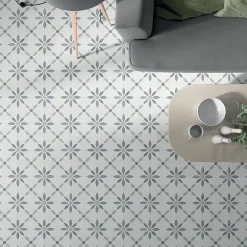 Les Carreaux De Jean Carrelage Imitation Carreaux De Ciment 22,3x22,3 HAVANA White Flowers - Les Carreaux de Jean- Carrelage Sol Effet Carreaux De Ciment