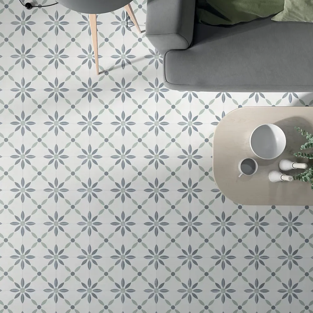 Les Carreaux De Jean Carrelage Imitation Carreaux De Ciment 22,3x22,3 HAVANA White Flowers - Les Carreaux de Jean- Carrelage Sol Effet Carreaux De Ciment