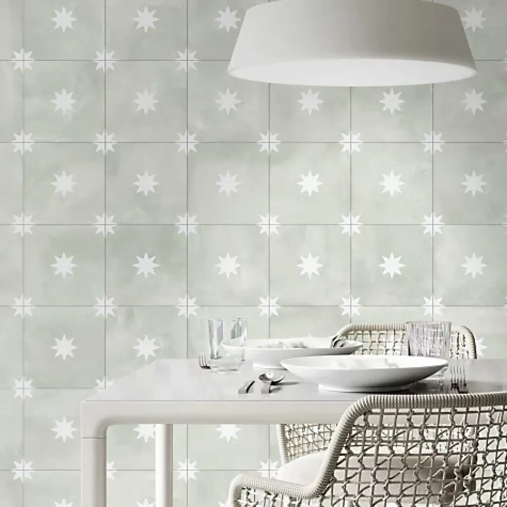 Comptoir du Cérame Carrelage Sol Effet Carreaux De Ciment<Carrelage Imitation Carreaux de Ciment Vert Étoile STAR 44x44 Sage - Les Carreaux de Jean