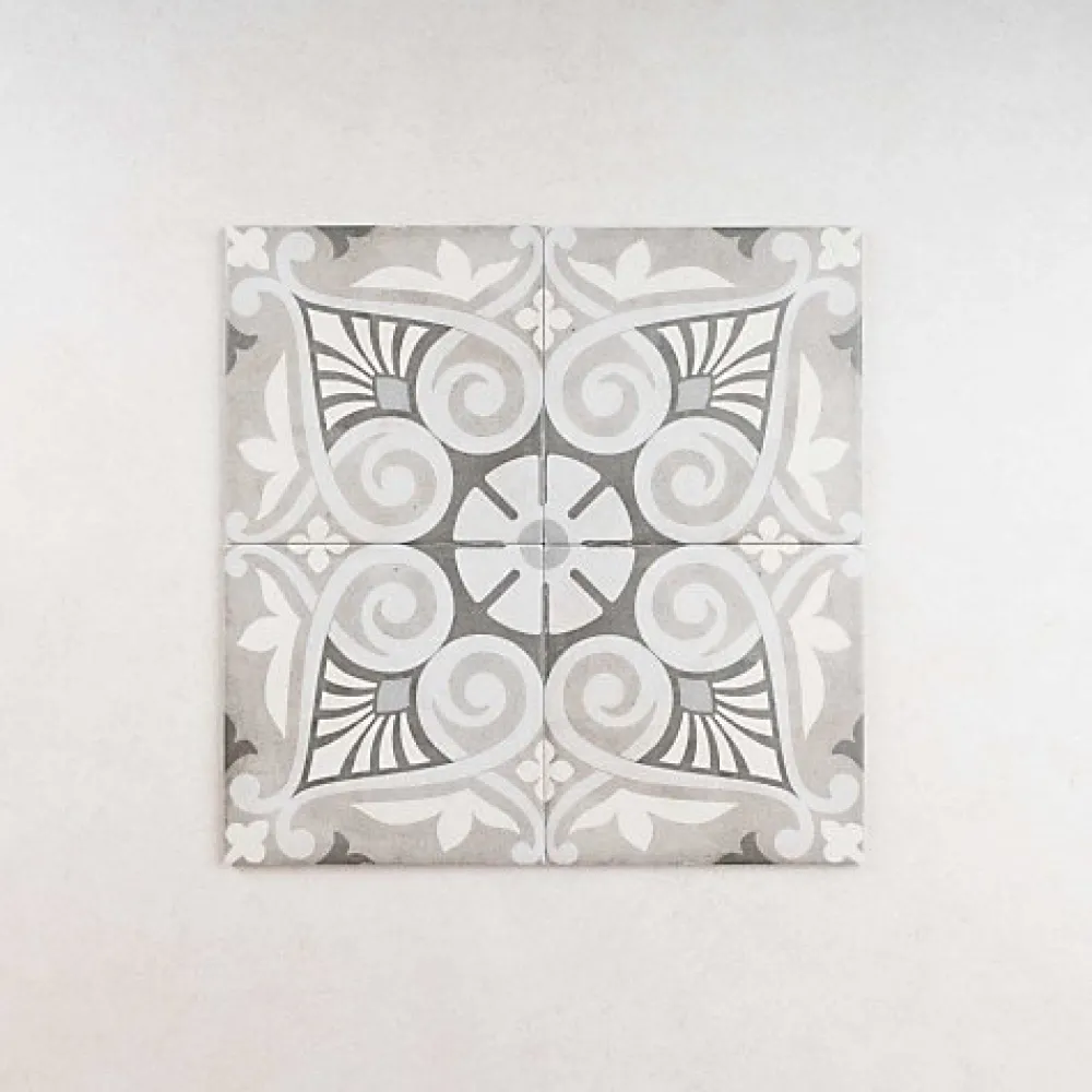Gioia Materia Carrelage Imitation Carreaux de Ciment ART NOUVEAU DECOR 20x20 Opéra Grey - Les Carreaux de Jean- Carrelage Sol Effet Carreaux De Ciment