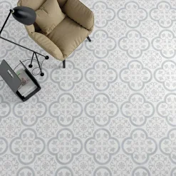 Les Carreaux De Jean Carrelage Imitation Carreaux De Ciment 22,3x22,3 HAVANA Silver Ornate - Les Carreaux de Jean- Carrelage Sol Effet Carreaux De Ciment
